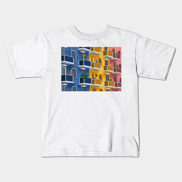Social Distancing Balconies Kids T-Shirt by RoeArtwork